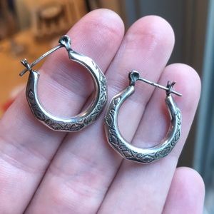 Patterned antique silver hoop earrings